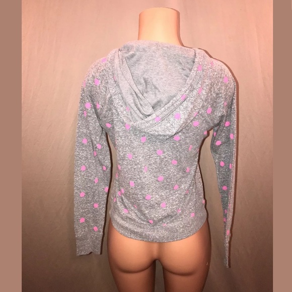 Juniors So Brand Large Gray Pink Polka Dot Hoodie - Picture 3 of 4